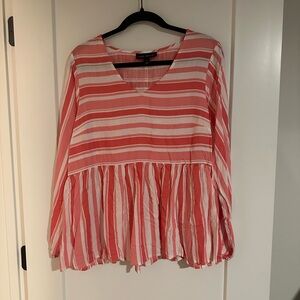 Lane Bryant 14/16 V-Neck Babydoll Top in Baja Stripe